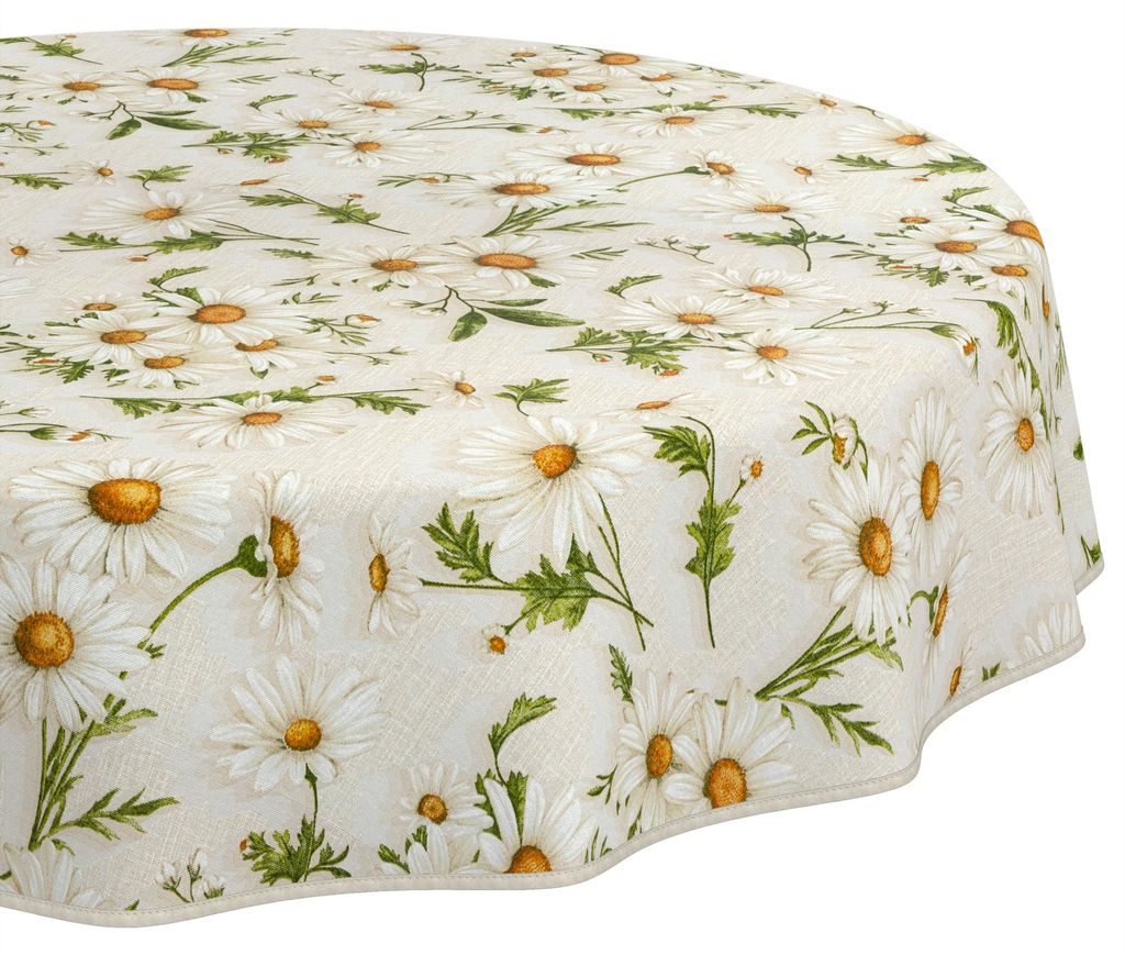 Tischdecke 120x120cm Rund Braun abwaschbar Baumwolloptik Margeriten Braun wetterfest mit Saumkante