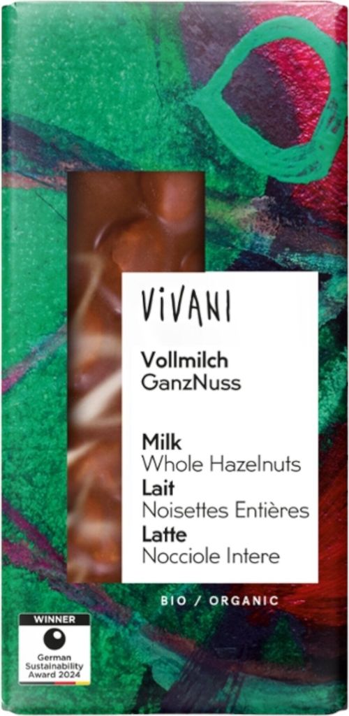 -Milchschokolade mit ganzen Haselnüssen 100 g – VIVANI Produktbild 