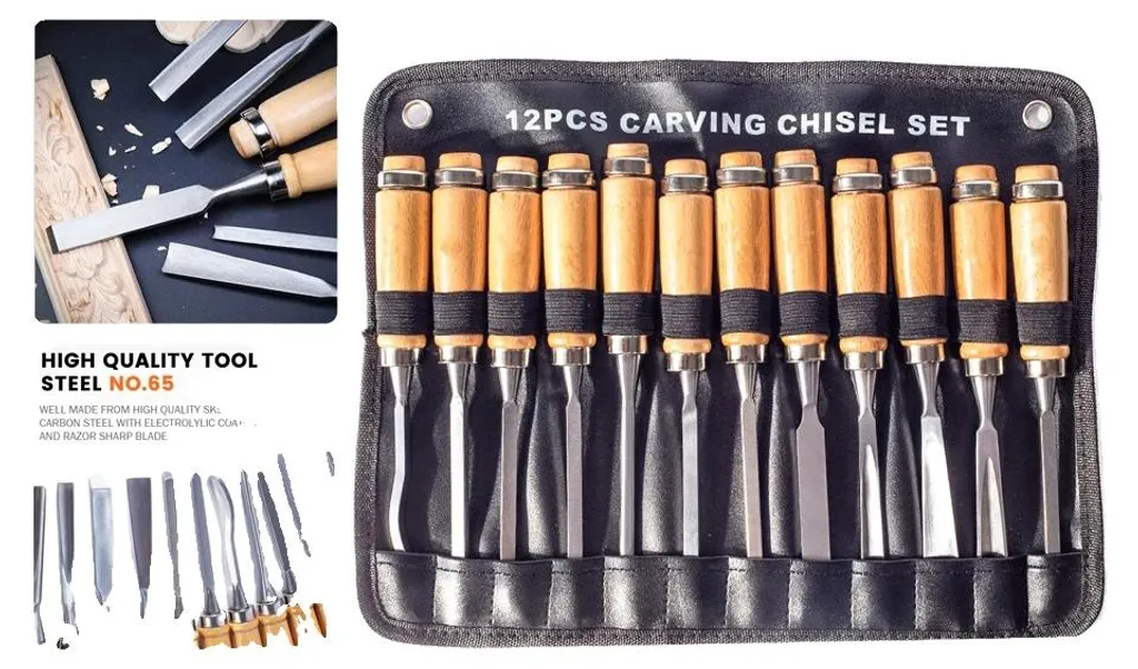 Set de 4 ciseaux à bois de menuisier en acier n° 65, taille 150-200 mm