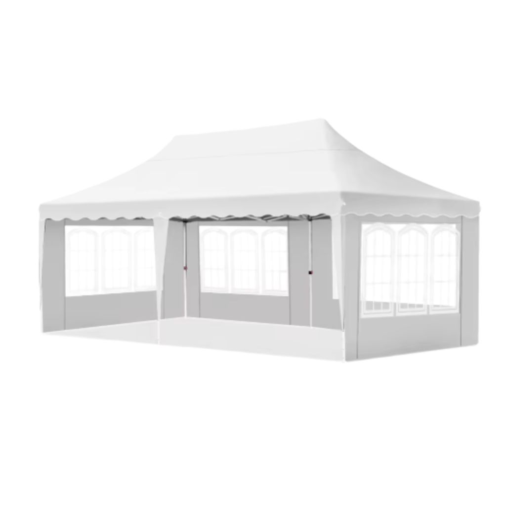 Luxus Partyzelt – Faltbar – Mit Seitenwänden – Weiß – 300x600cm – Easy-Up – Pavillon – Wasserdicht wetterfest – Höhenverstellbar