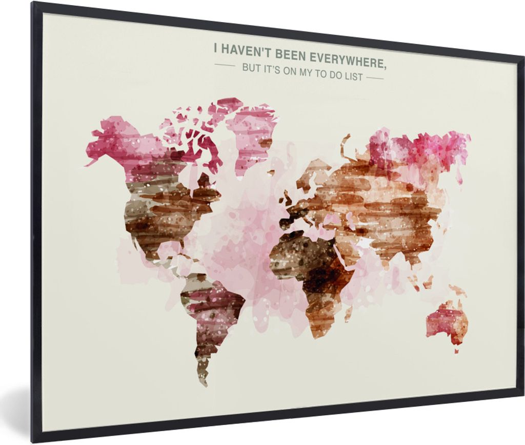 MuchoWow Gerahmtes Poster Weltkarte - Farbe - Braun 90x60 cm - Poster mit Schwarzem Bilderrahmen Wandposter Rahmen Foto Bilder - Fotorahmen - Fot...