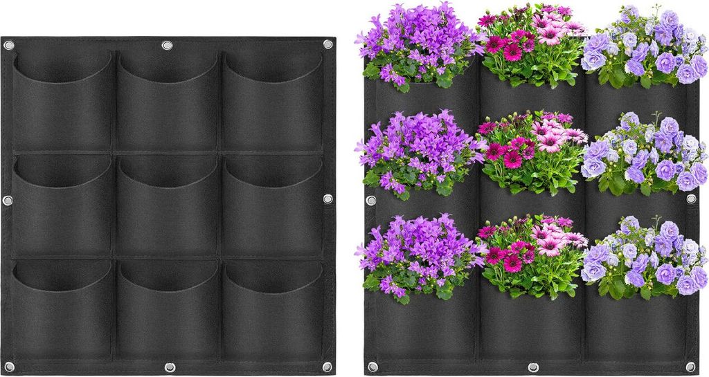 9 Taschen Pflanzbeutel Wandbehang, vertikaler Garten Pflanzer Zuchtbeutel Pflanzbeutel groß für Höfe Balkone Gemüse Blumen (schwarz)
