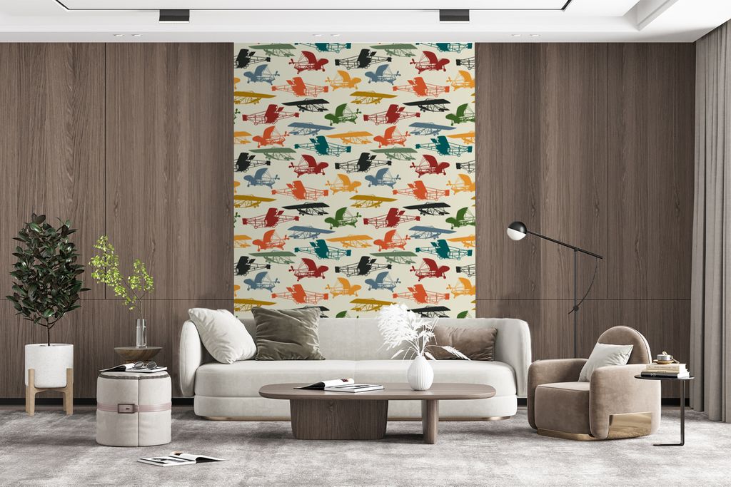 MuchoWow Fototapete für Wohnzimmer oder Schlafzimmer Wandtapete Vinyl Motivtapete Muster - Flugzeug - Retro - Jungen - Kinder - Kleiner Junge - ...