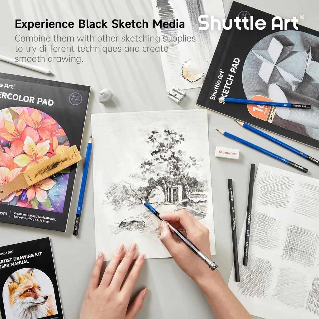 Coffret de dessin multi-techniques 116 pièces : graphite et aquarelle