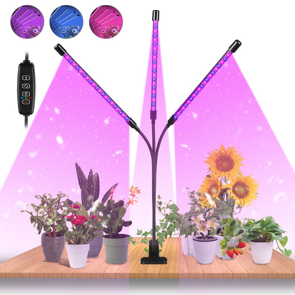 30W 3 Kopf LED Pflanzenlampe Grow Light Pflanzenlicht Vollspektrum für Blumen 