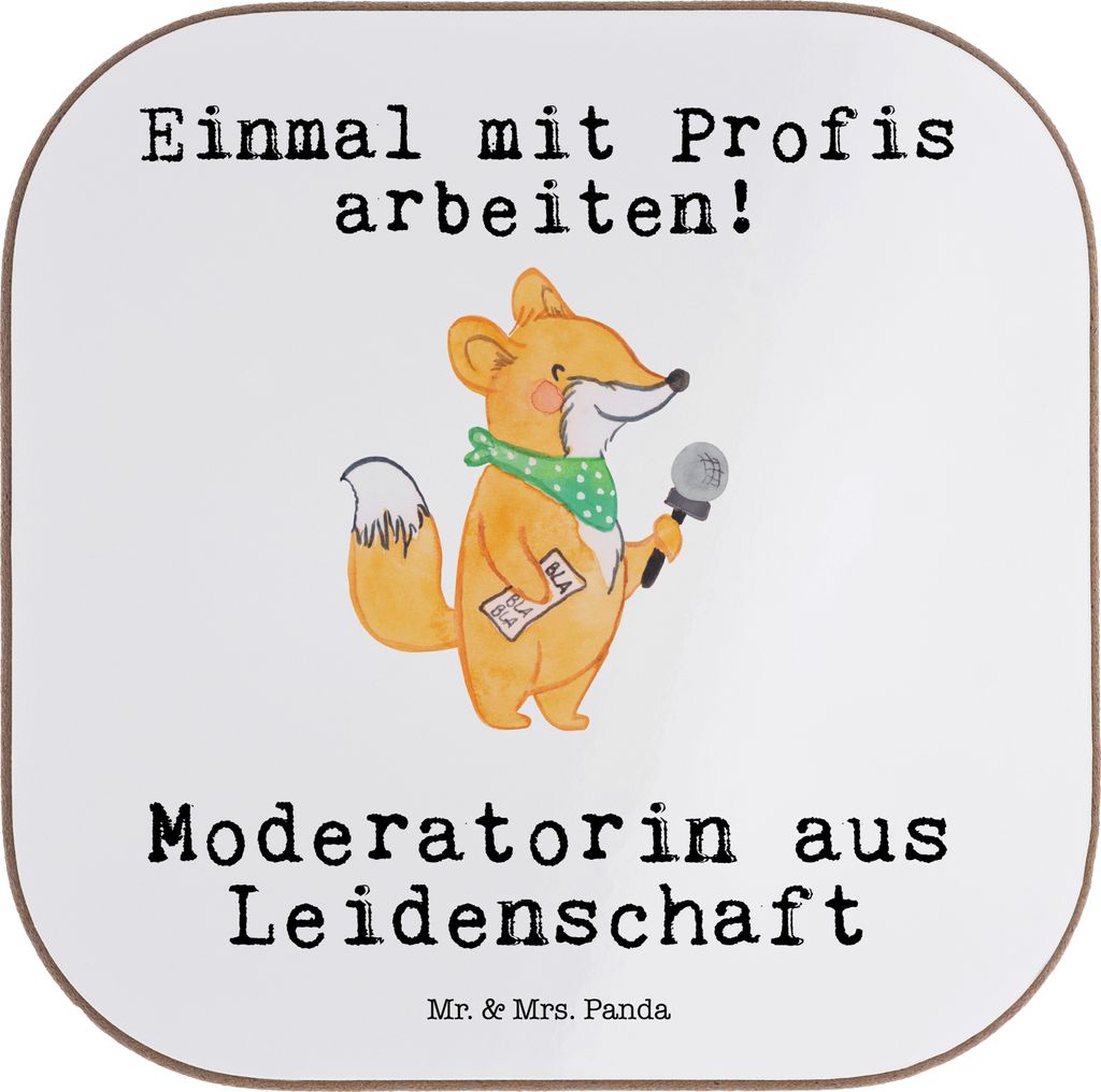Mr. & Mrs. Panda Tischuntersetzer Moderatorin Leidenschaft - Weiß - Geschenk, Untersetzer Tasse, gläseruntersetzer, Design, für Gläser, Tischsc...