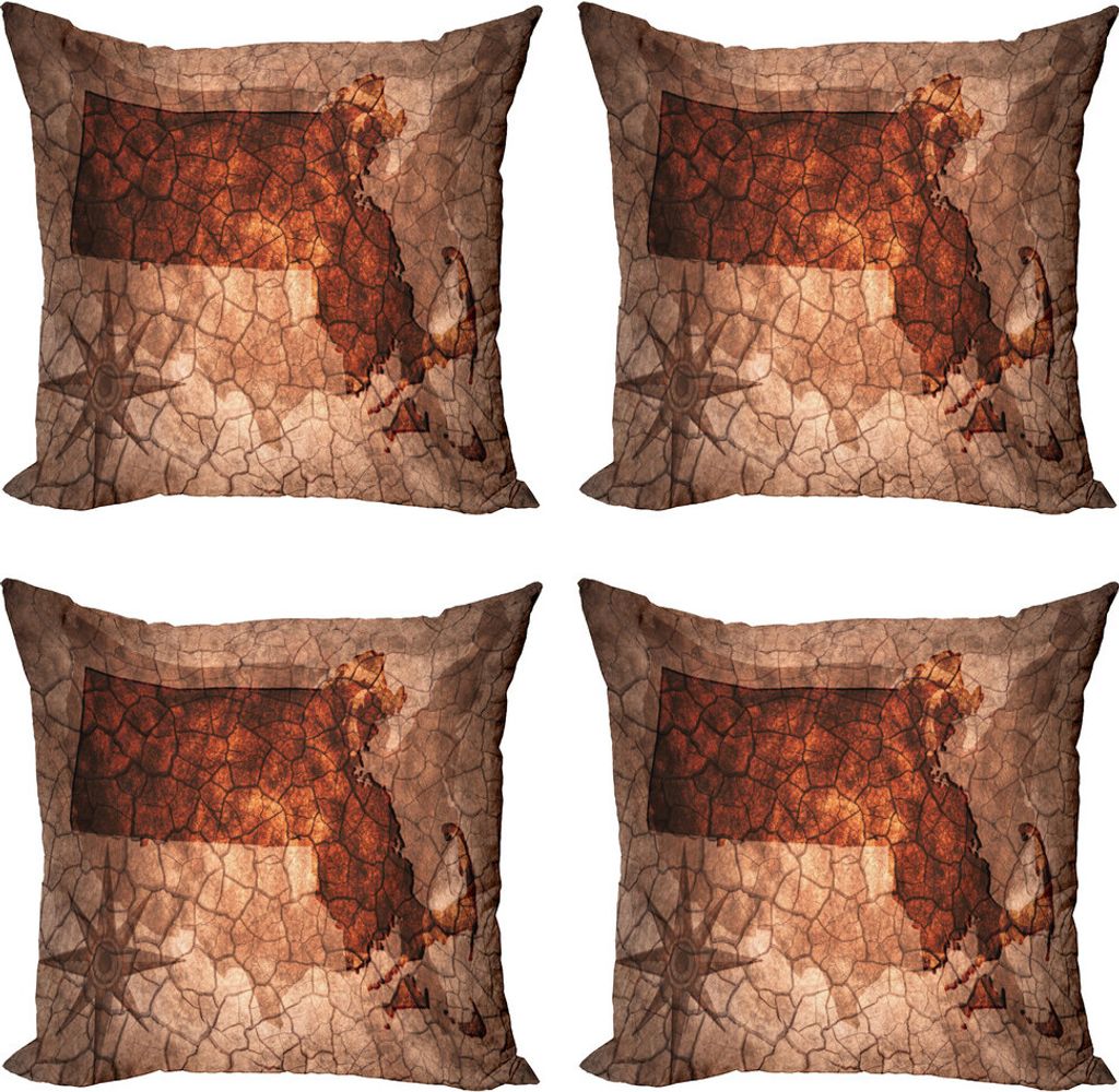 ABAKUHAUS Massachusetts Kissenbezug Set (4 Stück), State Map USA Theme, Moderner Doppelseitiger Digitaldruck, 50 cm x 50 cm, Rust und Pale Rust