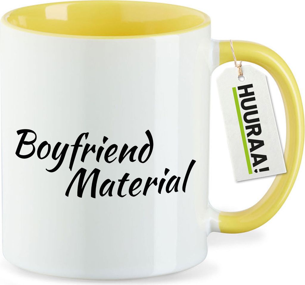 Huuraa Kaffeetasse Boyfriend Material Schriftzug 330ml Gelb Keramik Kaffeebecher Geschenkidee