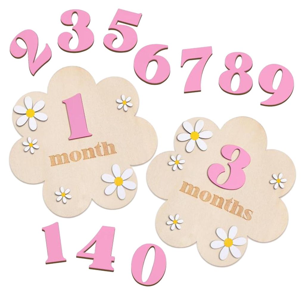 Monatliche Meilensteinkarte für Babys, Holzschild mit Blumenmuster und 10 austauschbaren Zahlen für Baby-Wachstumstracker, Foto-Requisite, Babypa...