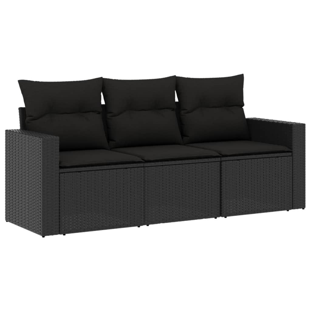 vidaXL 3-tlg. Garten-Sofagarnitur mit Kissen Schwarz Poly Produktbild 