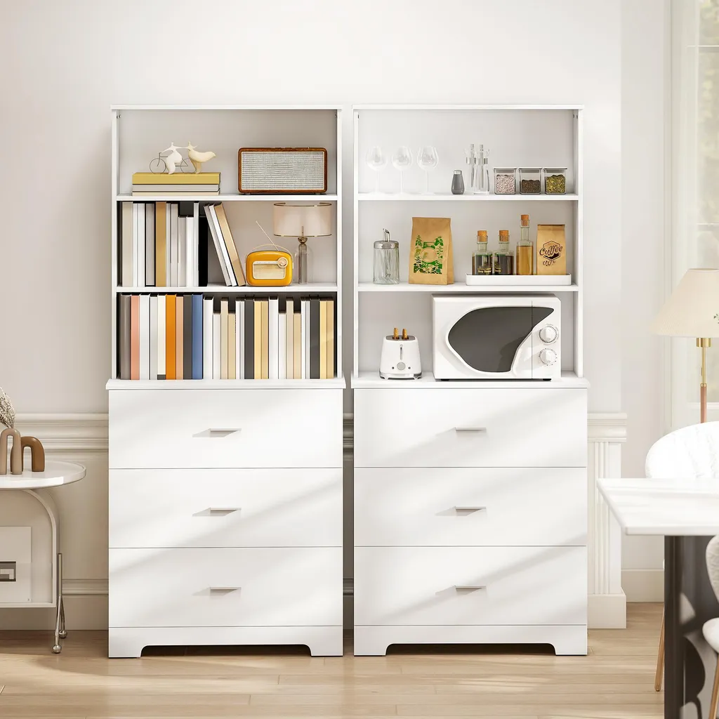 Étagère de bureau blanche avec tiroirs pour dossiers et décoration - 7