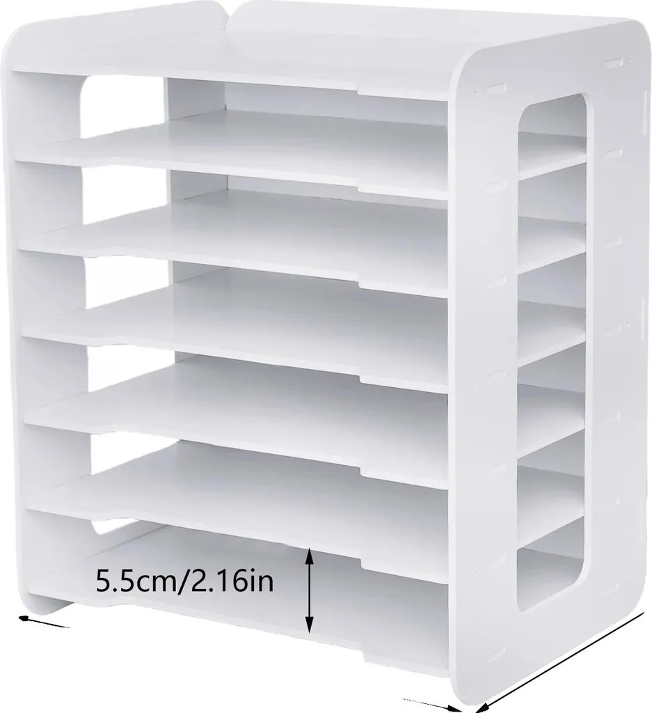 Rangement documents A4 pour bureau - Organiseur 7 niveaux blanc PVC