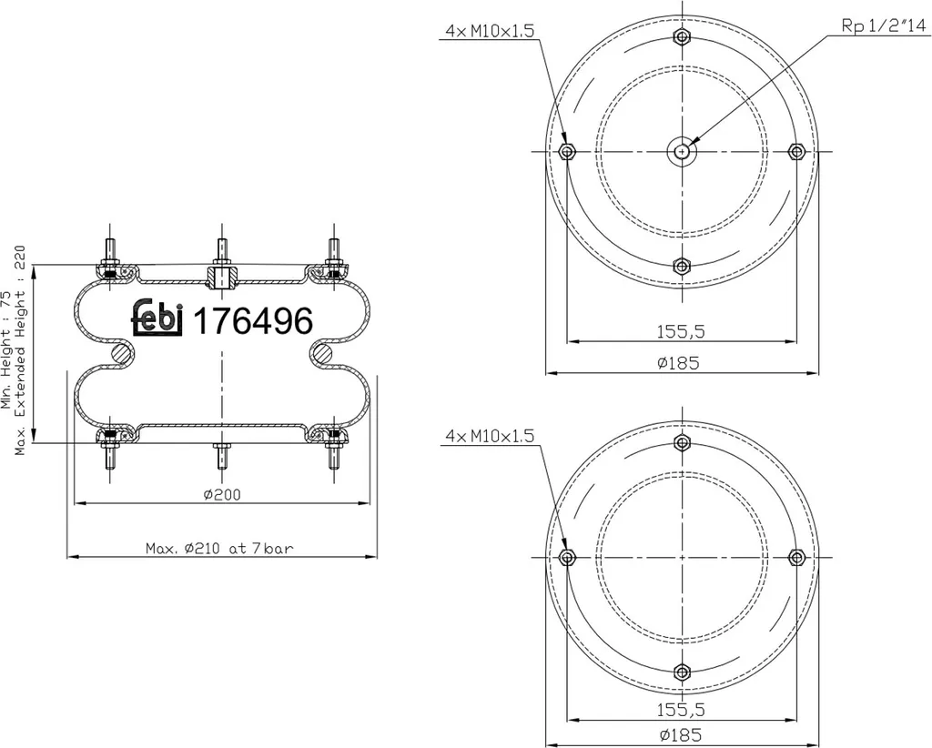 Soufflet pneumatique robuste 176496 FEBI de 217 mm Haute Performance