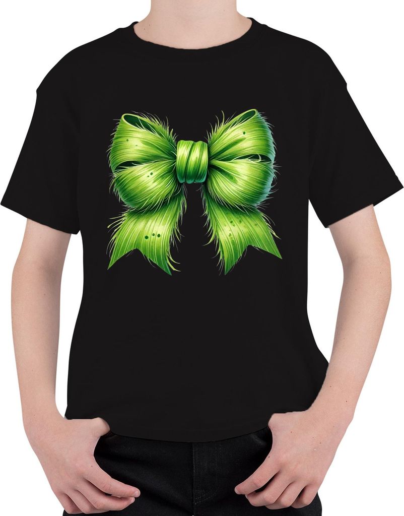 Grüne Schleife Weihnachtsdeko Geschenk Haaraccessoire Vintage Uni Kinder T-Shirt, Schwarz, 104