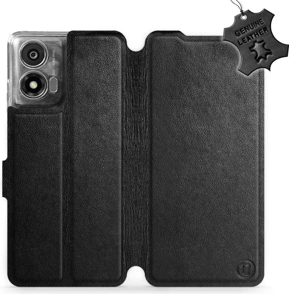 Echtleder Handyhülle für Motorola Moto E14, Mobiwear Leather, Schwarz