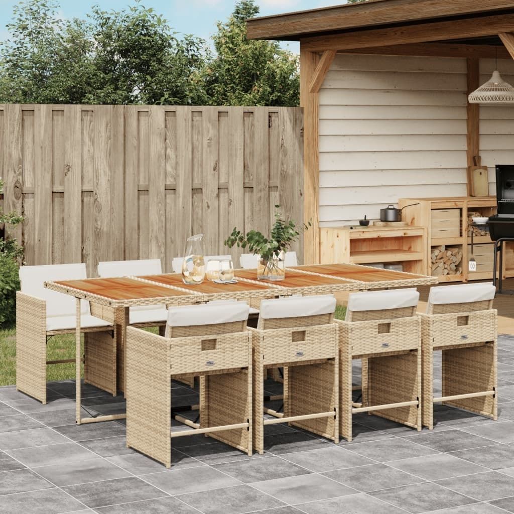 Möbel 9-tlg. Garten-Essgruppe mit Kissen Beige Poly Rattan - Balkonmöbel 3277875