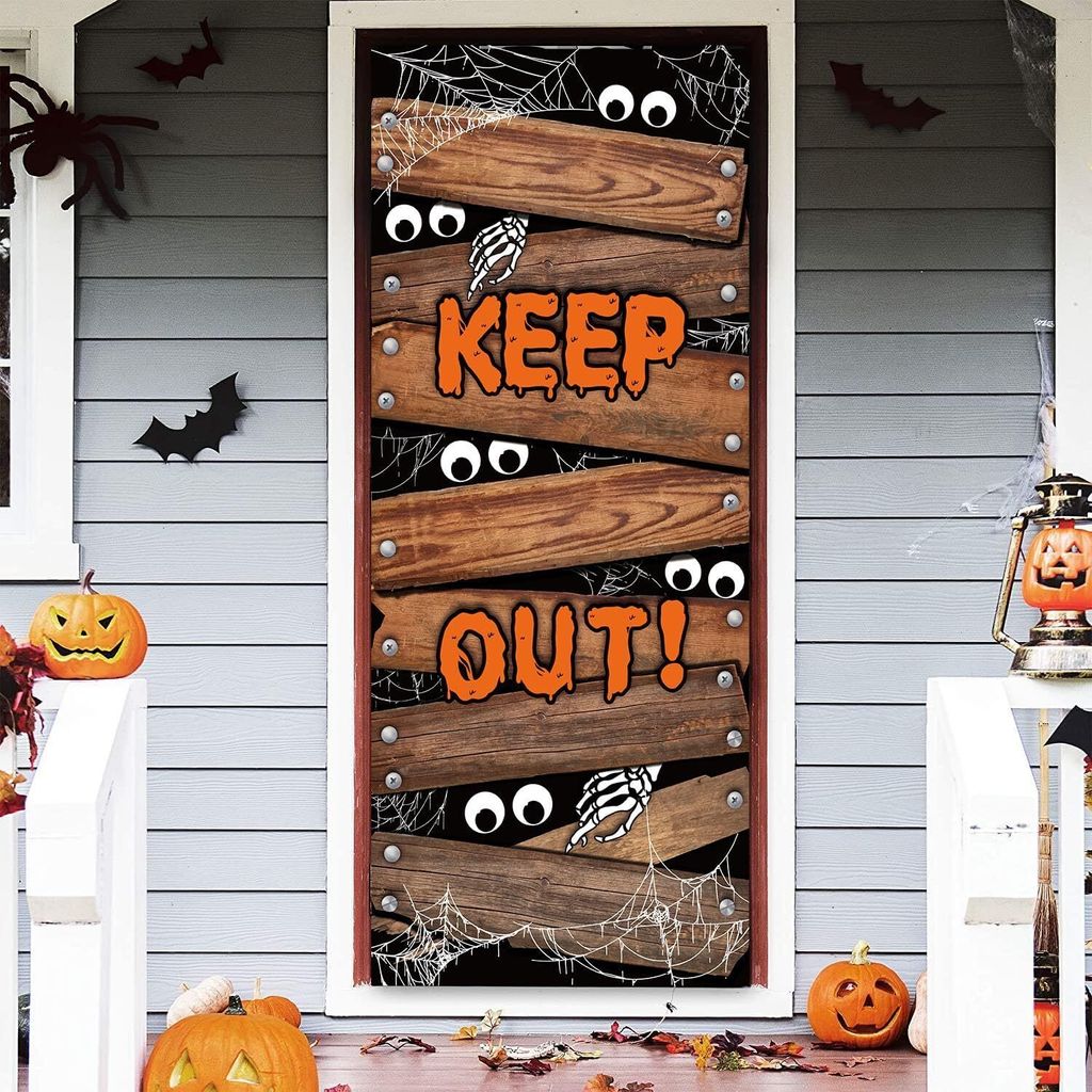 Halloween-Türdekorationen, Halloween-Türabdeckung, große Stoff-Halloween-Dekorationen für die Haustür, Halloween-Veranda-Schild für Halloween...