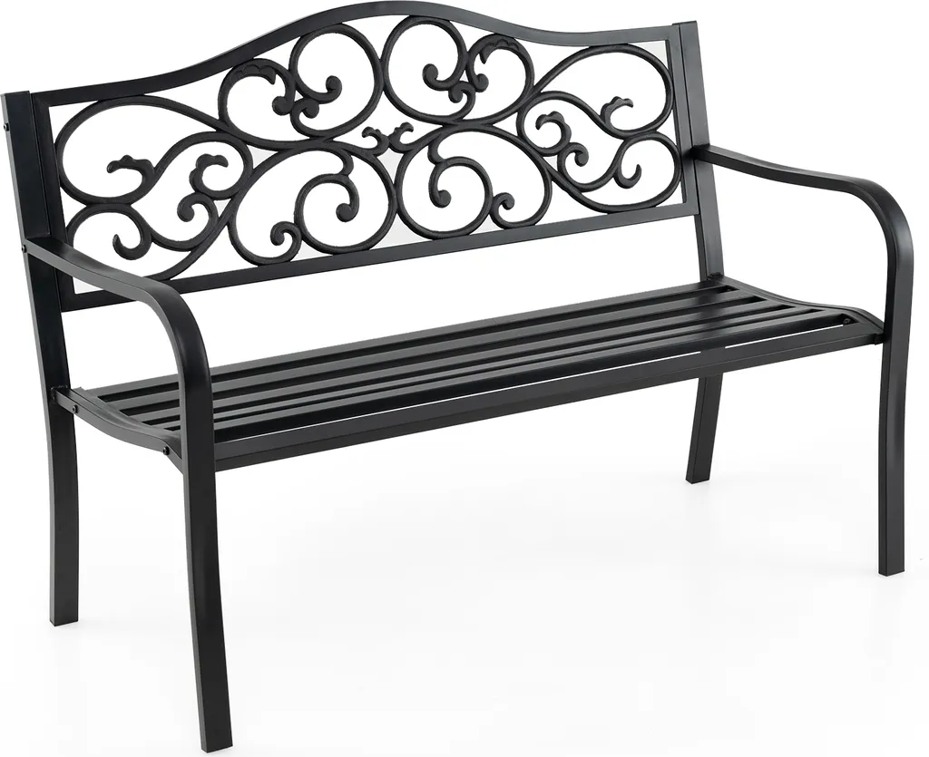 Banc extérieur en métal pour terrasse et jardin 128x62x89cm noir mat