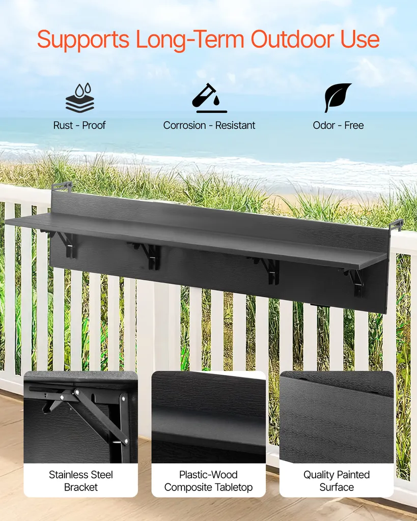 Scrivania da Balcone VEVOR 150x30cm Pieghevole: Ufficio all'Aperto - 2