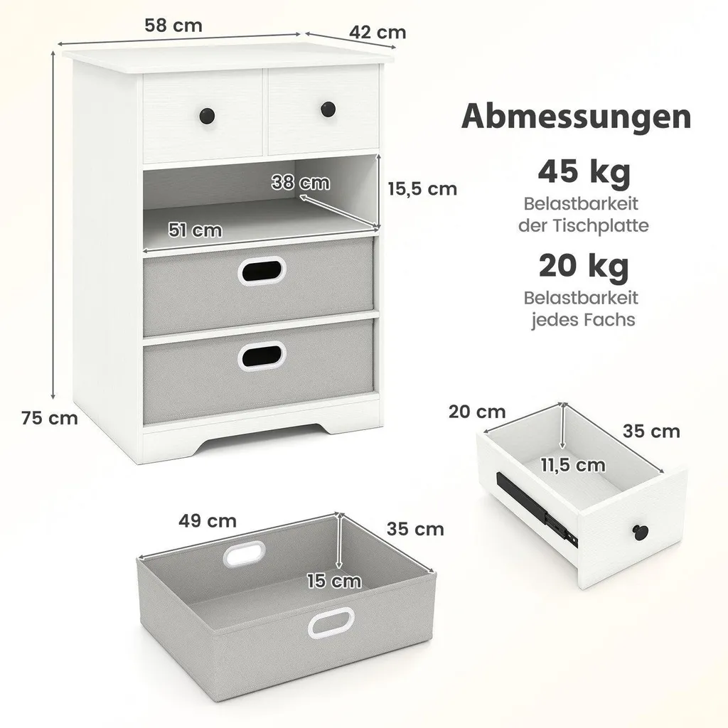Rangement chambre et bureau, commode blanche 4 tiroirs avec bibliothèque - 2