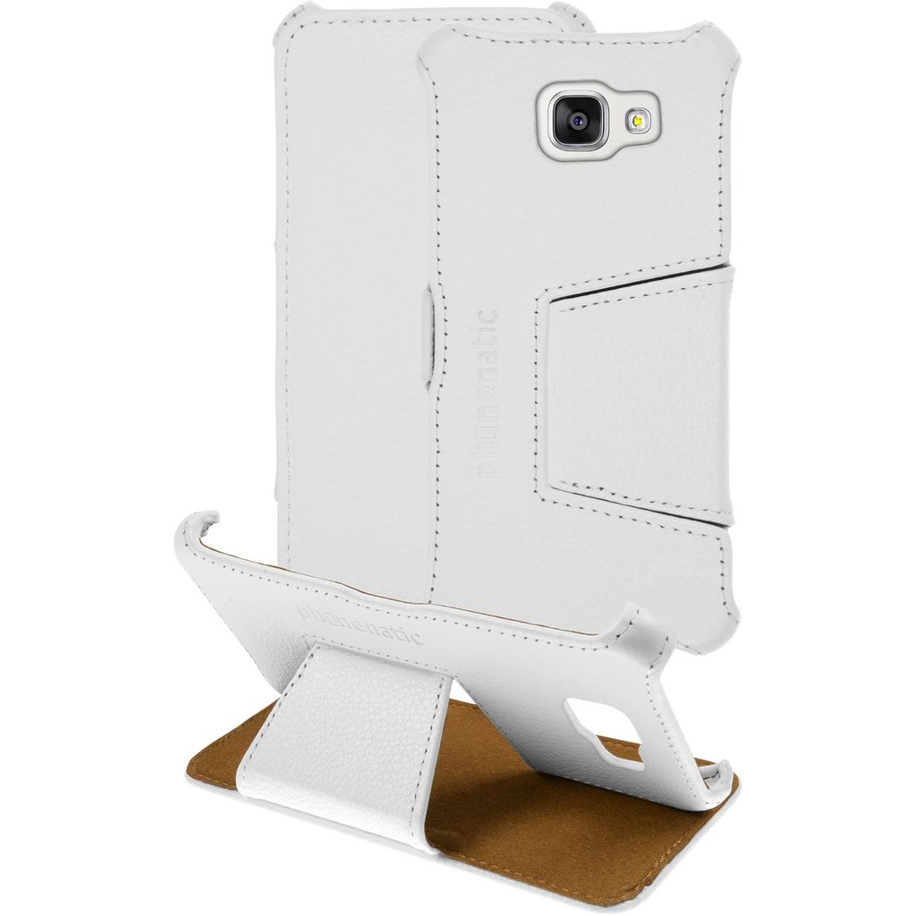PhoneNatic Echt-Lederhülle kompatibel mit Samsung Galaxy A5 (2016) A510 - Leder-Case weiß + Glasfolie
