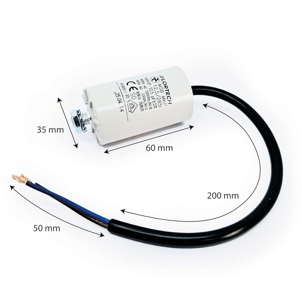 Condensateur de service continu 12,5µF 450V avec câble - Image du produit 