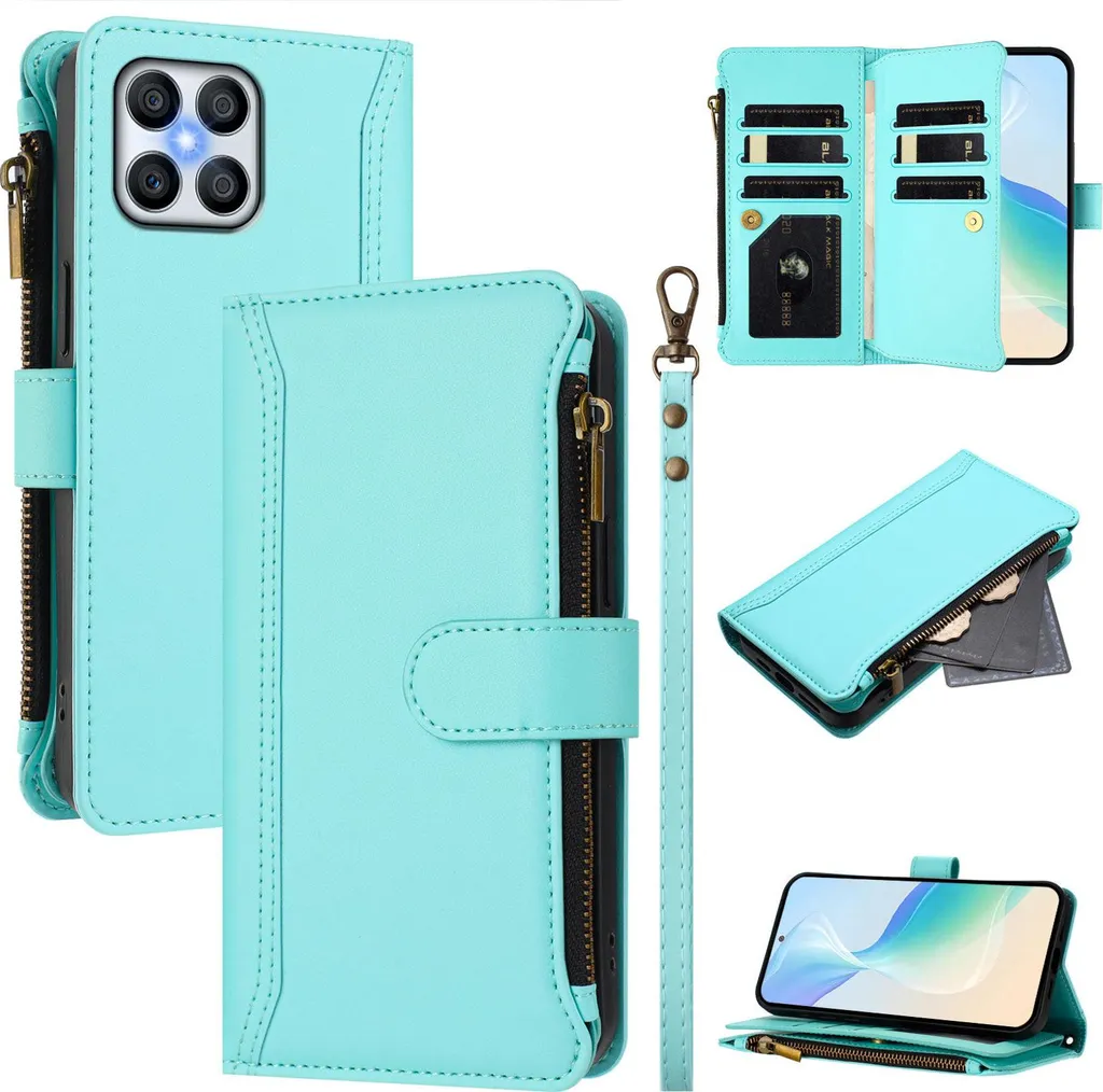 Custodia Honor X8 4G con Cerniera | Portafoglio Verde Menta in Pelle PU