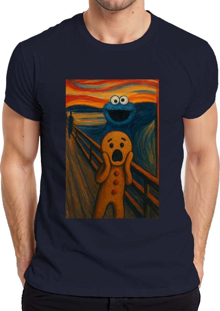 Krümelmonster Der Schrei Lebkuchenmann Gemälde Karneval Lustig Herren T-Shirt, Navy, S