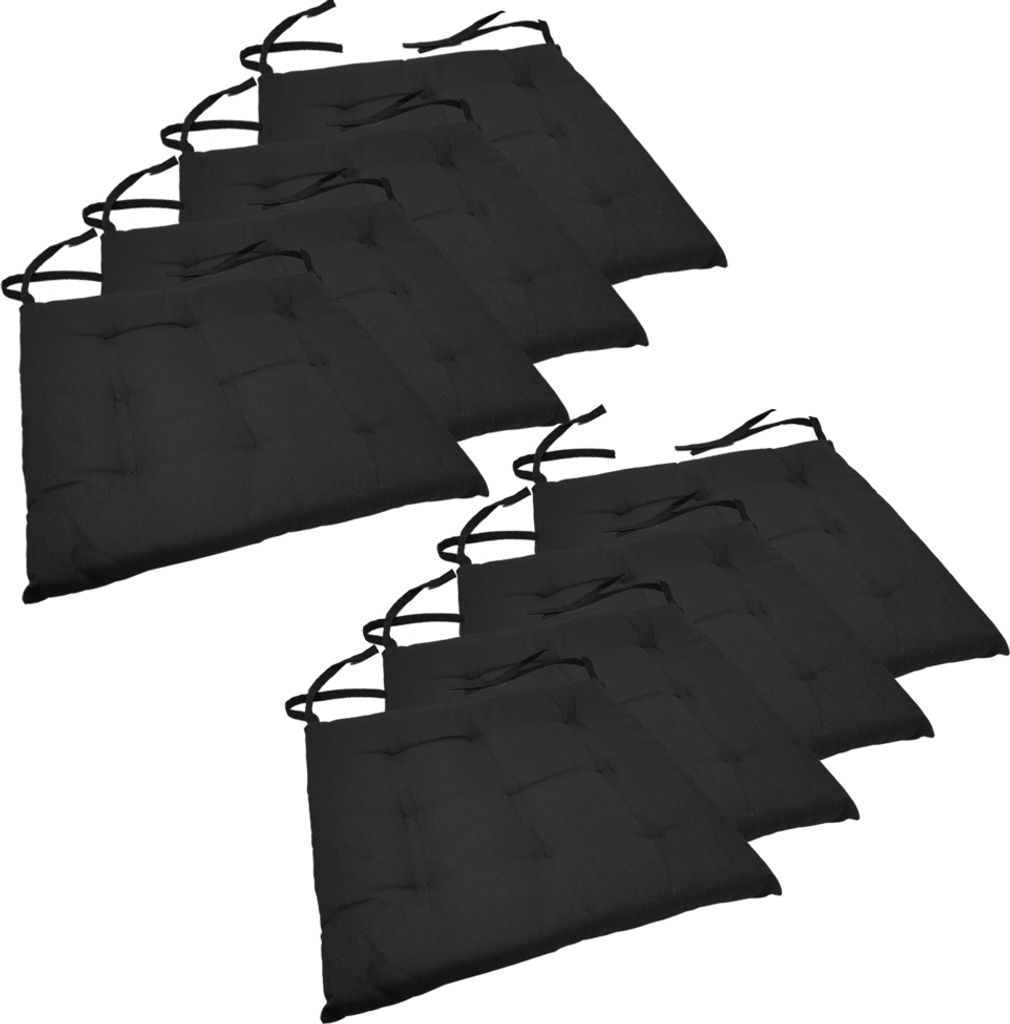 Stuhlkissen 40x40 cm ComfySeat - Sitzkissen mit Bändern / Schleife, 9-fache Steppung - Indoor & Outdoor, Farbe:Anthrazit, Set:8er Set