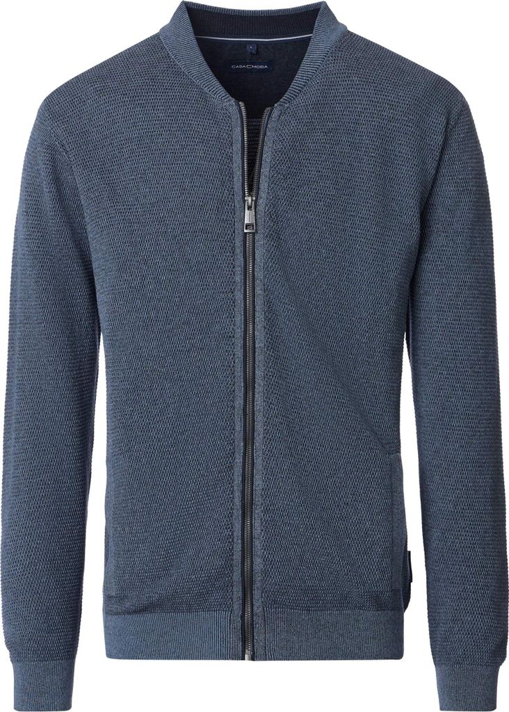 CASAMODA Herren Strickjacke Collegekragen Zipper Silbergrau 6XL