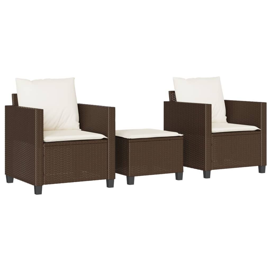 "Rabatt" 3-tlg. Bistro-Set - mit tishe & Stuhl - mit Kissen Braun Poly Rattan - Lounge-Dining set CC17503