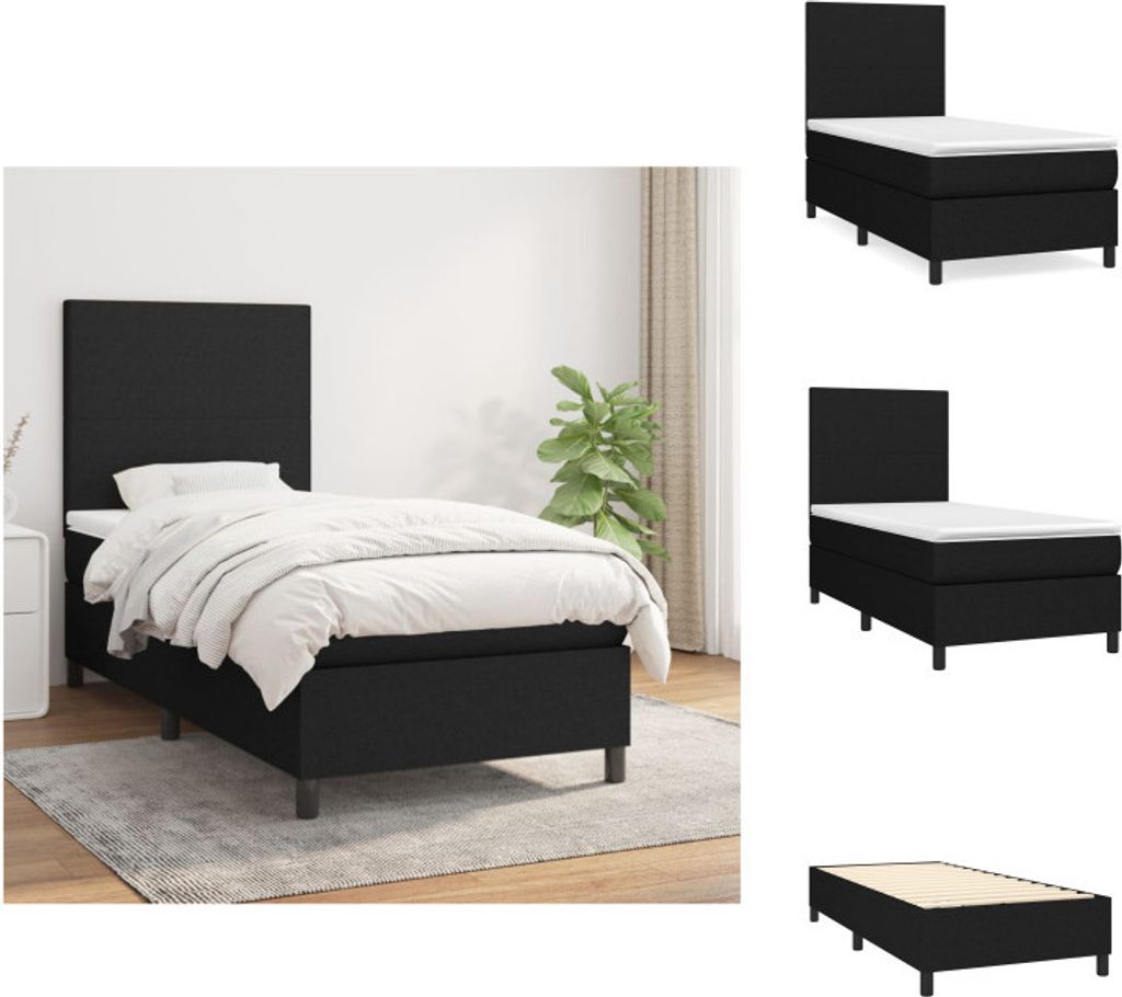 vidaXL Boxspringbett mit Matratze Schwarz 80x200 cm Stoff - Betten & Bettgestelle