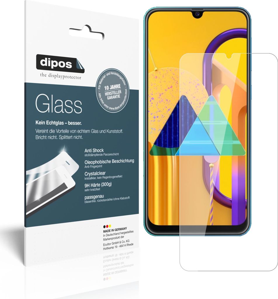 2x Schutzfolie für Samsung Galaxy M30s - Anti-Shock 9H Folie dipos Glass Kunststoffglas