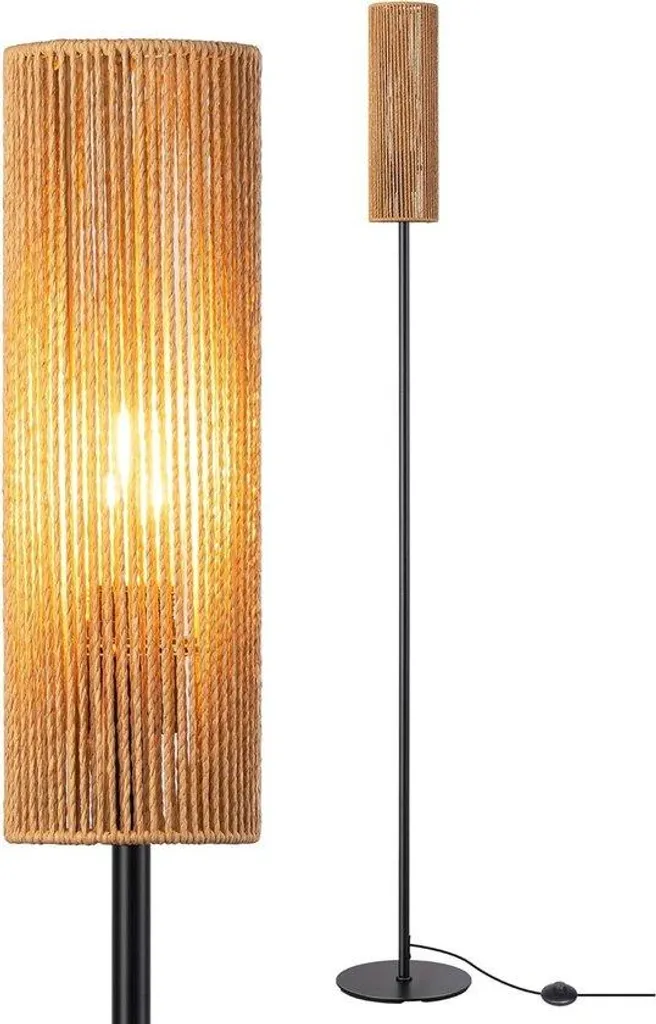 Lampadaire LED pour Coin Lecture 165 cm en Rotin avec Commande à Distance