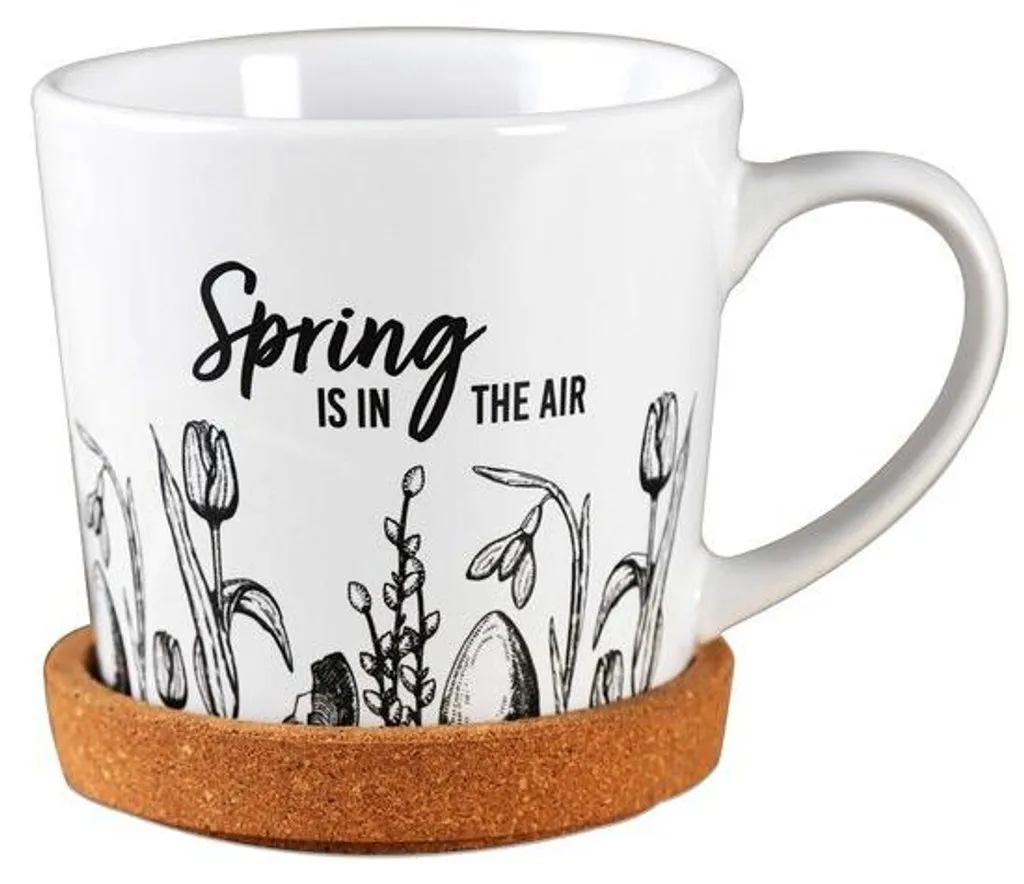 Mug en céramique décoratif et support bois pour composition de Pâques