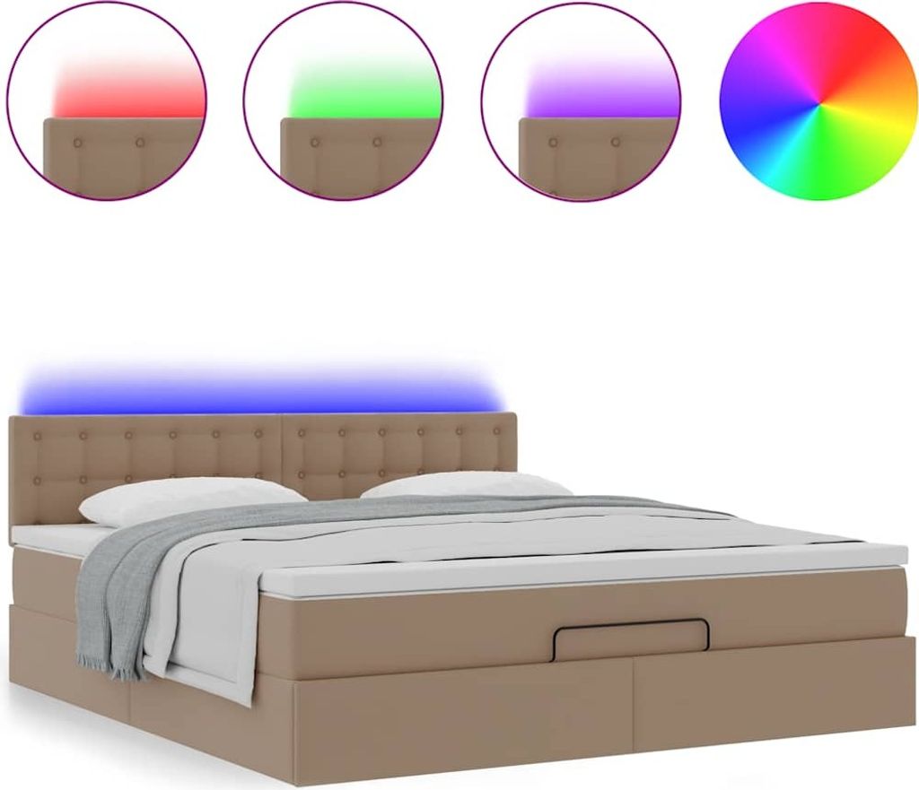 Ottoman-Bett mit Matratzen & LEDs Cappuccino-Braun 160x200cm