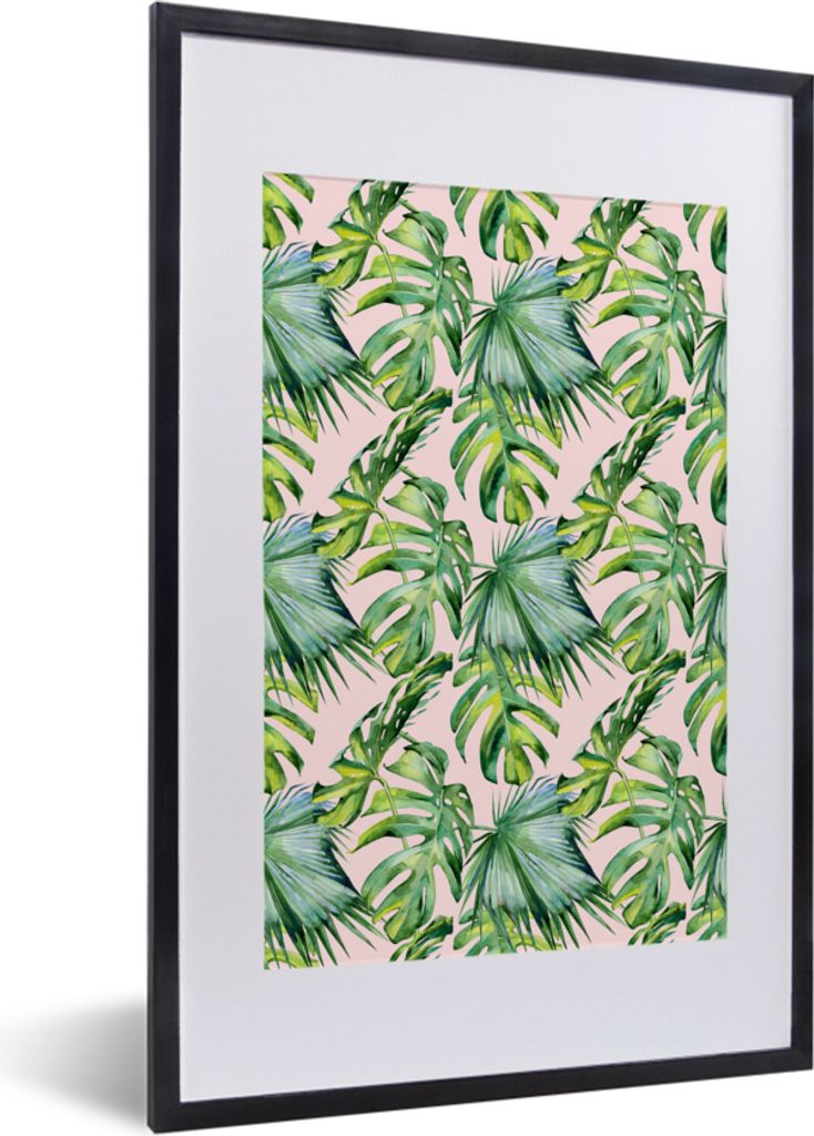 MuchoWow MuchoWow Gerahmtes Poster Blumen - Tropisch - Blätter 40x60 cm - Poster mit zchwarzem Bilderrahmen - Poster in Rahmen