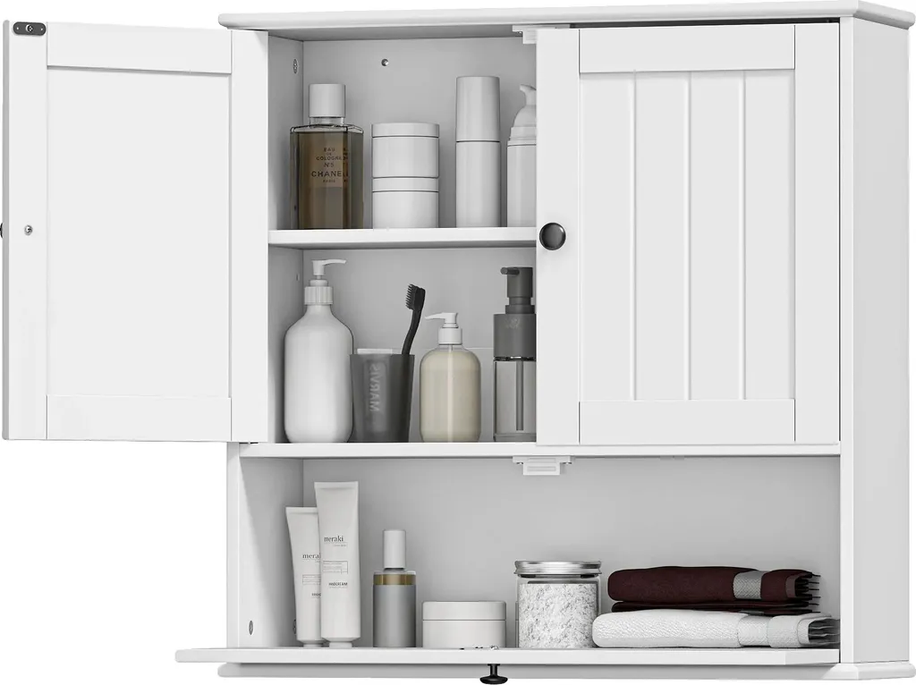 Armoire de toilette blanche étagère ajustable et portes battantes 60cm
