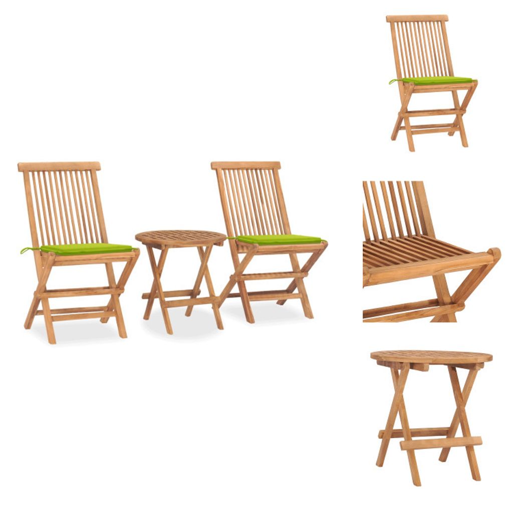 vidaXL 3-tlg. Garten-Essgruppe mit Kissen Klappbar Massivholz Teak - Gartenmöbel-Sets