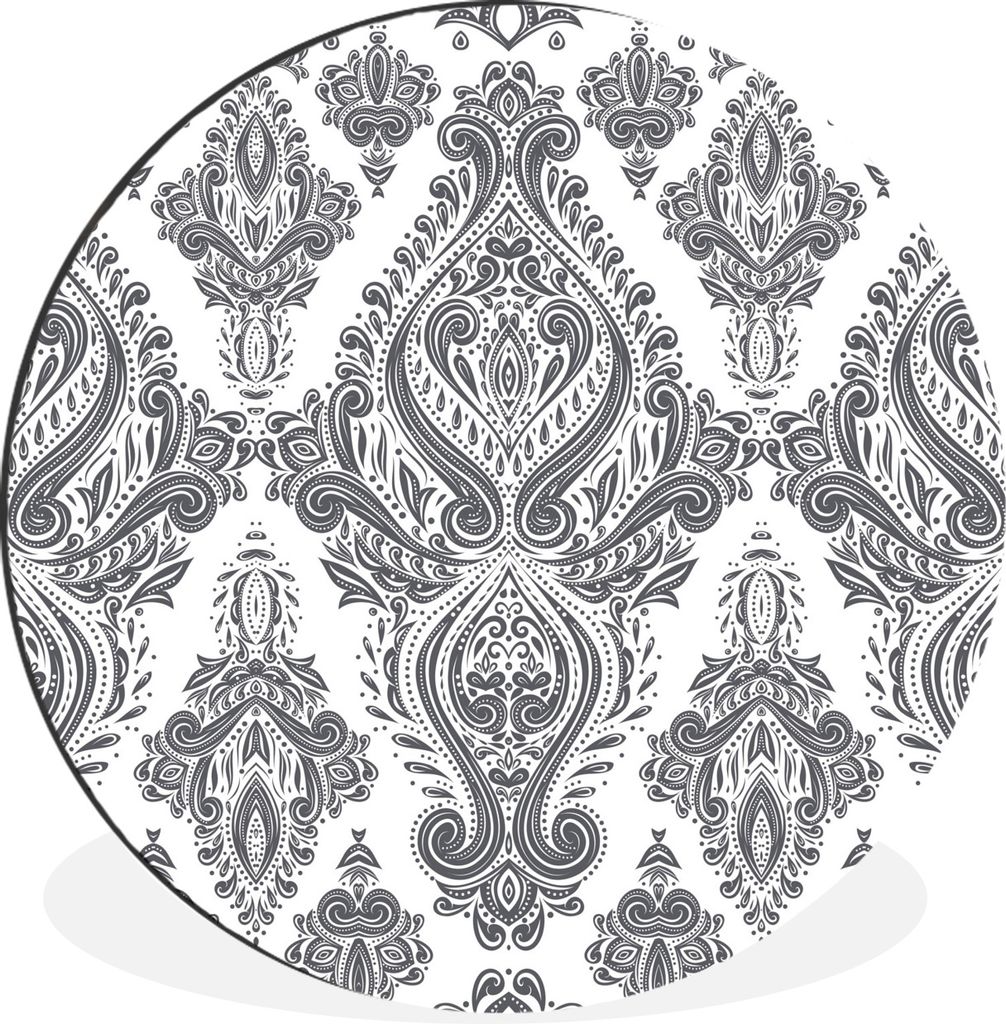 MuchoWow Aluminium Wandkreis Muster - Perserteppich - Grau - Weiß Ø 90 cm Wanddeko Modern Wohnzimmer - Mauerkreis - Wandbilder - Runde Bild - B...