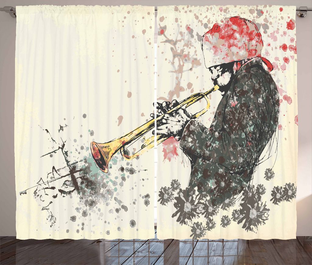 ABAKUHAUS New Orleans Rustikaler Vorhang, Trumpeter Blumen, Wohnzimmer Universalband Gardinen mit Schlaufen und Haken, 280 x 175 cm, Dunkelgrün Zi...