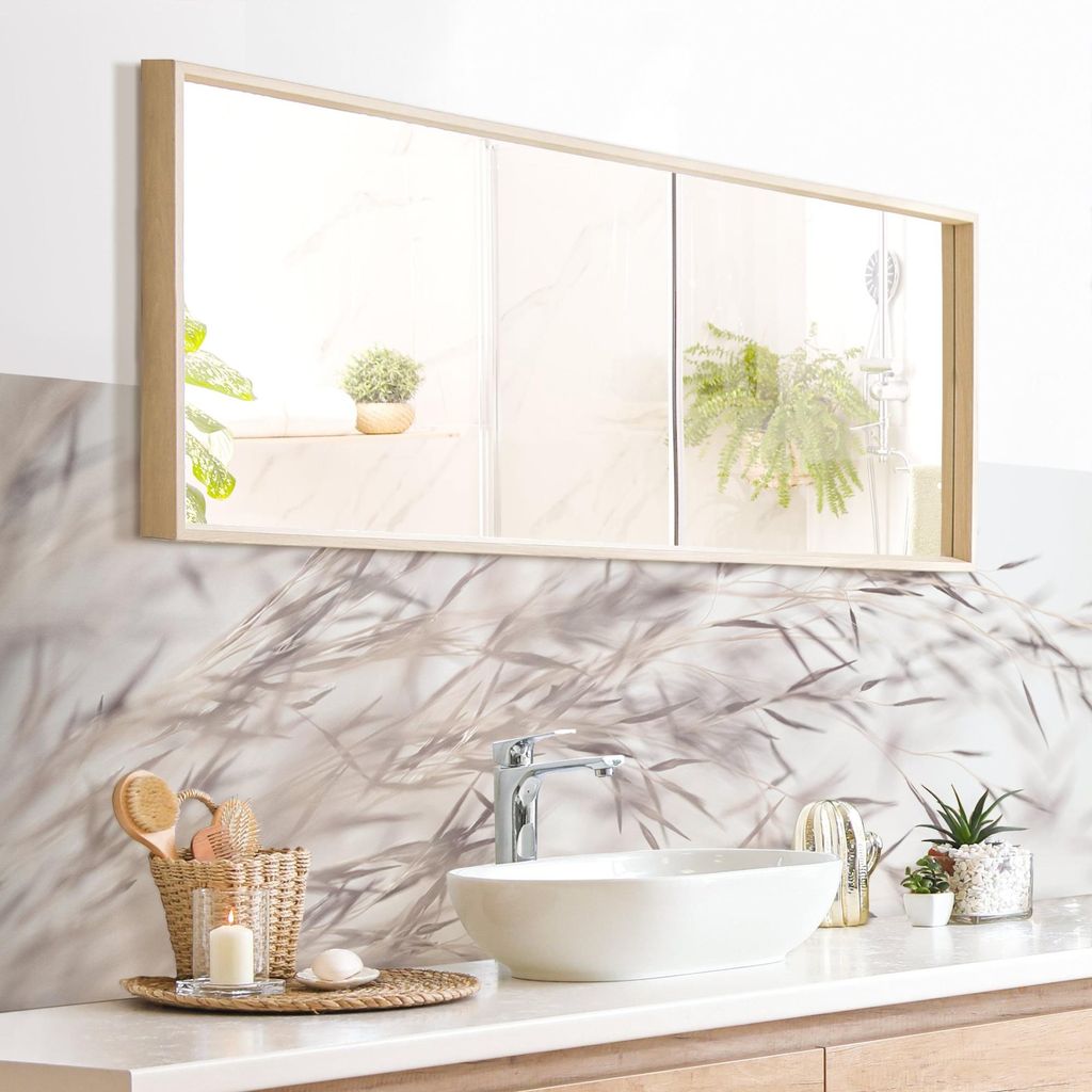 Wandverkleidung Bad mit Motiv selbstklebend - 0.61 mm Wandpaneel matt wasserfest Gräser beige Landhaus Badrückwand fugenlos 140x40 cm