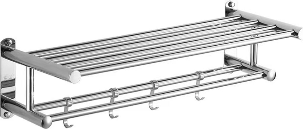 Badetuchhalter Doppelschichtige Badezimmerregale mit 4 abnehmbaren Haken Wandhandtuchhalter 23-Zoll-Handtuchhalter Rostfreies Handtuchregal aus Ede...