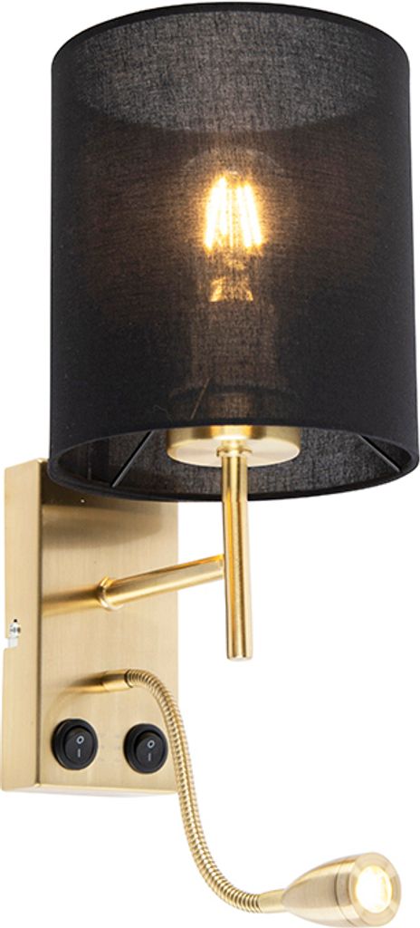 Art Deco Wandlampe Gold mit Schwarzem Baumwollschirm Stacca