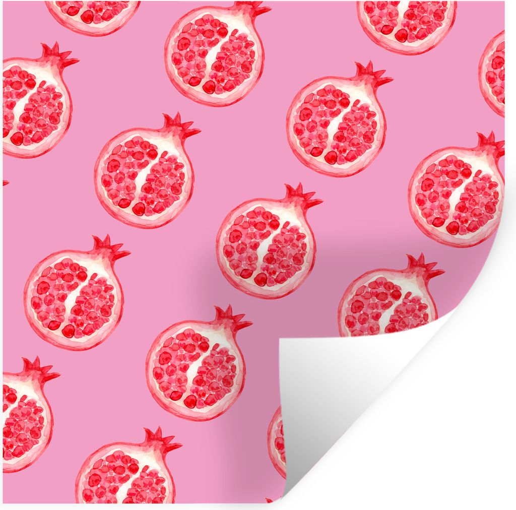 MuchoWow Wandtattoo Wandsticker Wandaufkleber Obst - Rosa - Schablonen 30x30 cm Selbstklebend und Repositionierbar - Repositionierbar - Wasser ab...