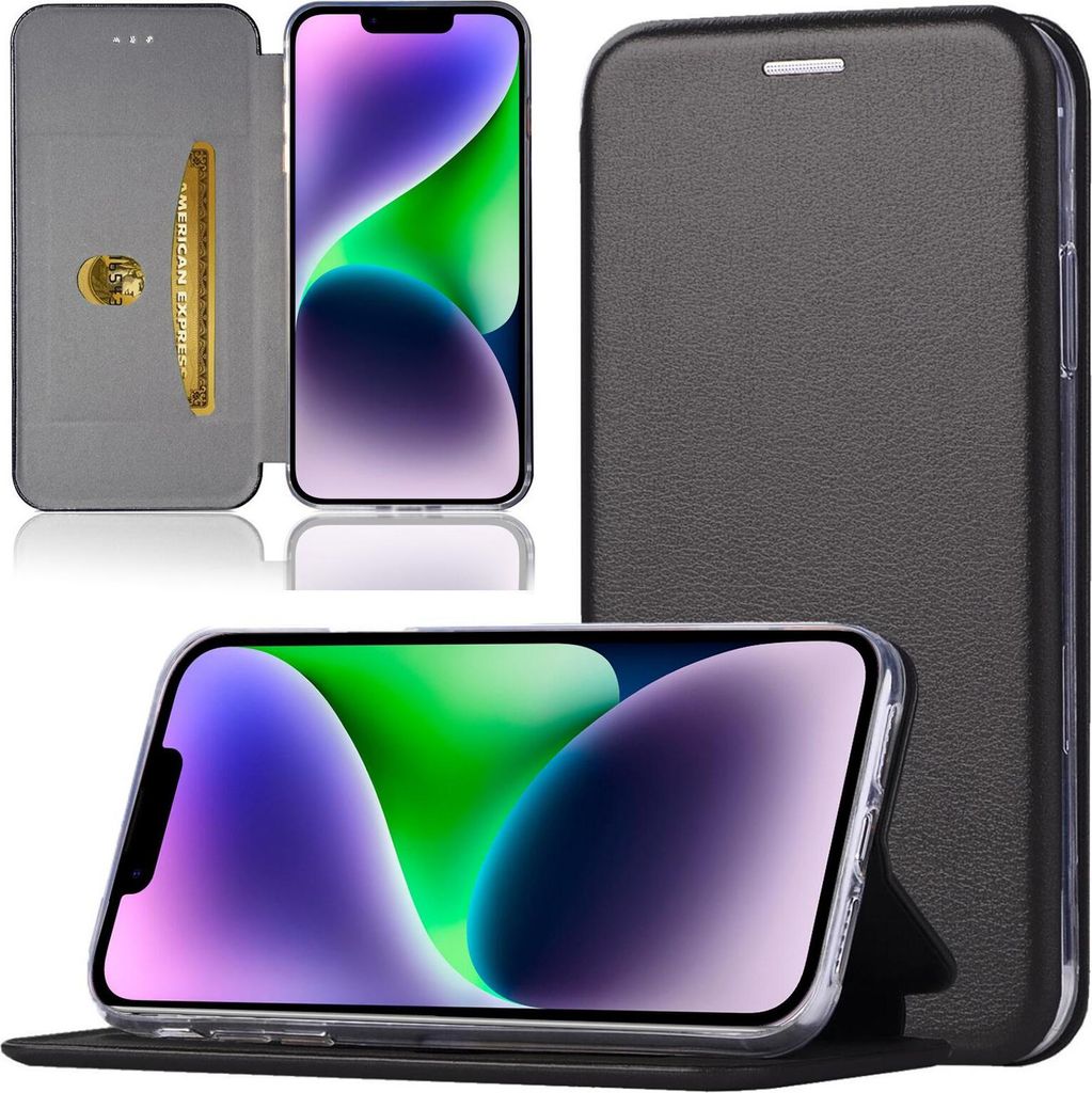 Handy Schutz Hülle für Apple iPhone 14 Handytasche mit Magnetdeckel Kartenfach und Standfunktion Klapphülle Schwarz