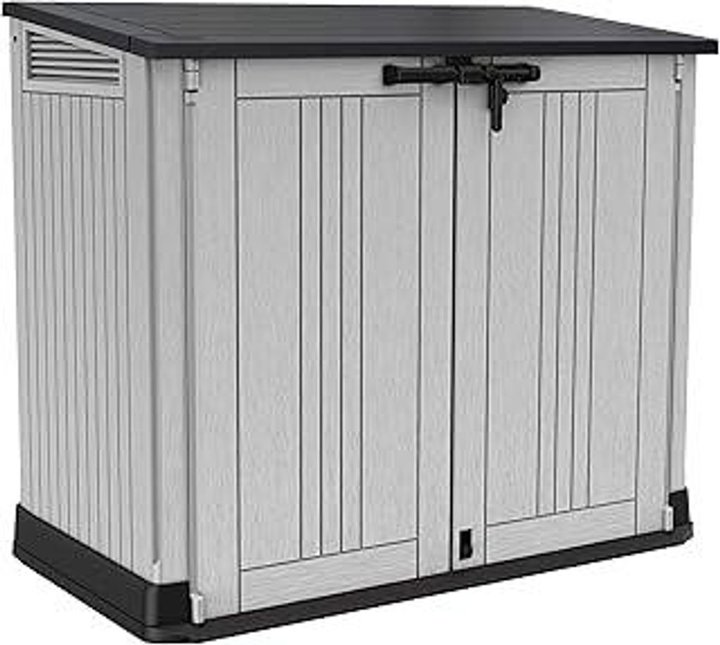Keter Store it Out Nova Gartenschuppen für den Außenbereich, 132 x 71,5 x 113,5 cm, hellgrau mit dunkelgrauem Deckel