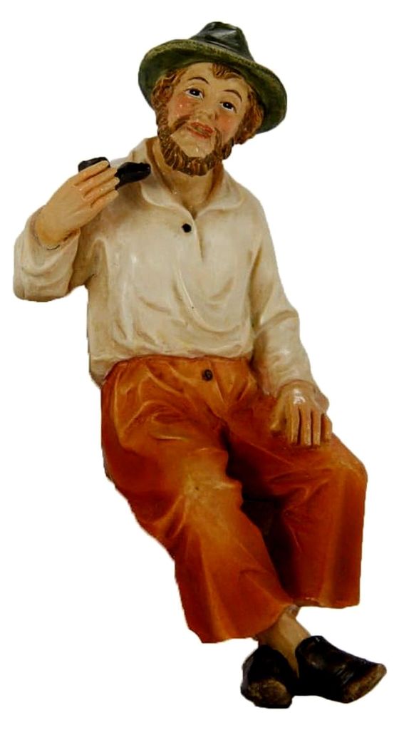 Sitzender Großvater mit Pfeife, Höhe: 10 cm, handbemalt, detailgetreue Krippenfiguren - Tischdekoration für Weihnachten, Krippenzubehör