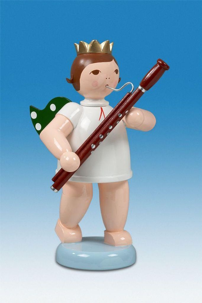 Holzfigur Engel mit Fagott ohne Krone Höhe 22cm NEU