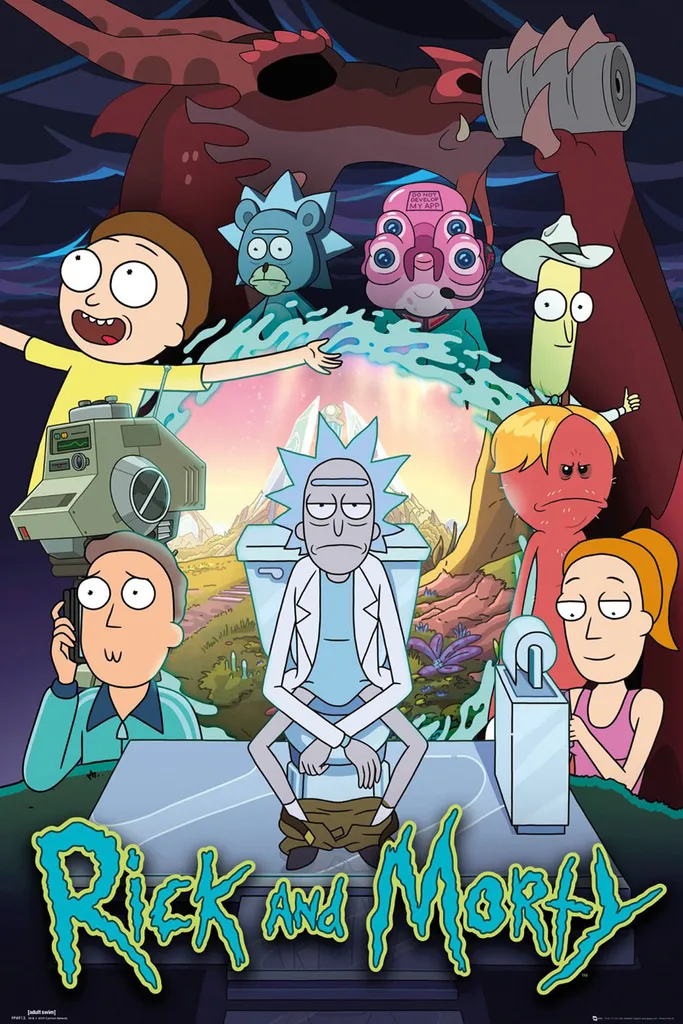Poster Rick & Morty Saison 4 avec Support en Bois Naturel 61 cm Original